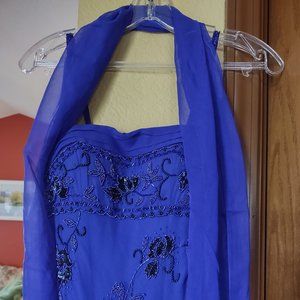 Royal Blue Silk Beaded Dress, Size 4